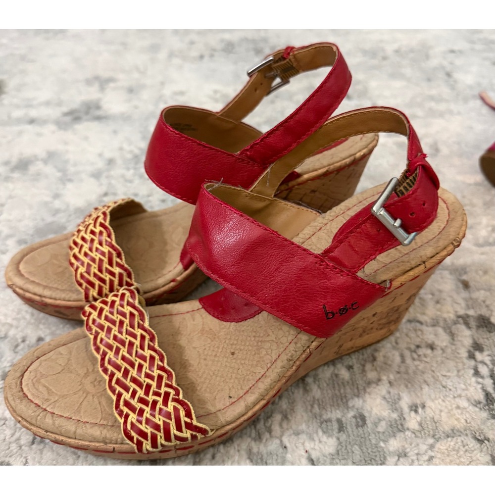 b.o.c. Born Concept Red Woven Cork Wedge Sandals Z16705 Women 8M
